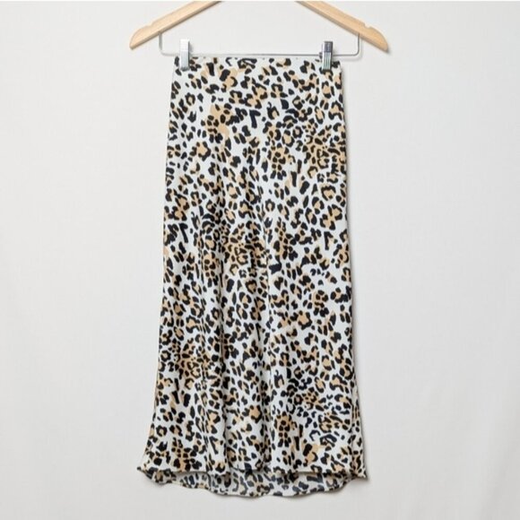 BABATON Only Slip Satin Midi Skirt Leopard Print Long Size 00 Aritzia - Picture 7 of 12
